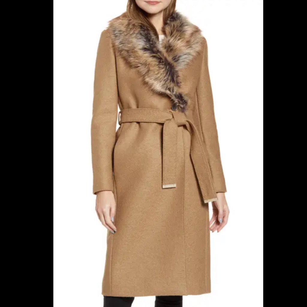 Ted Baker Corinna Long Wrap Coat With Faux Fur Collar Ted 5